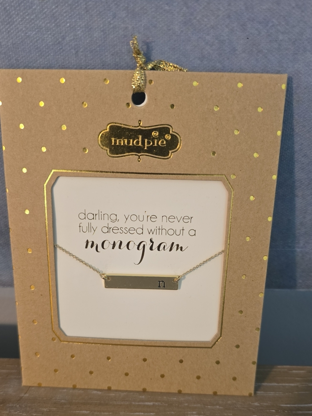 Mud Pie Gold Monogram Bar Necklace - Letter 'n'